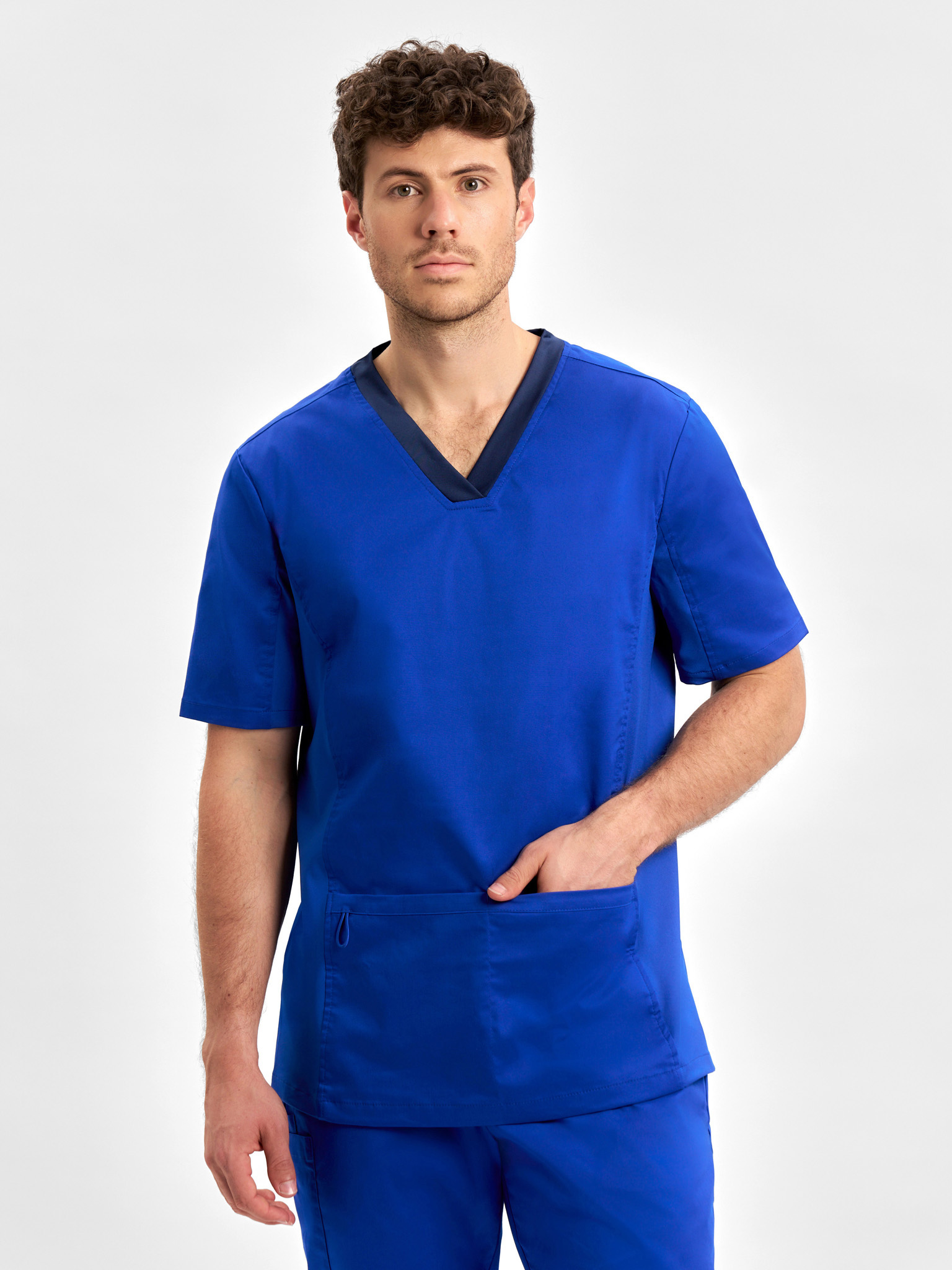 Riley Mens Stretch Scrub Top Electric Blue