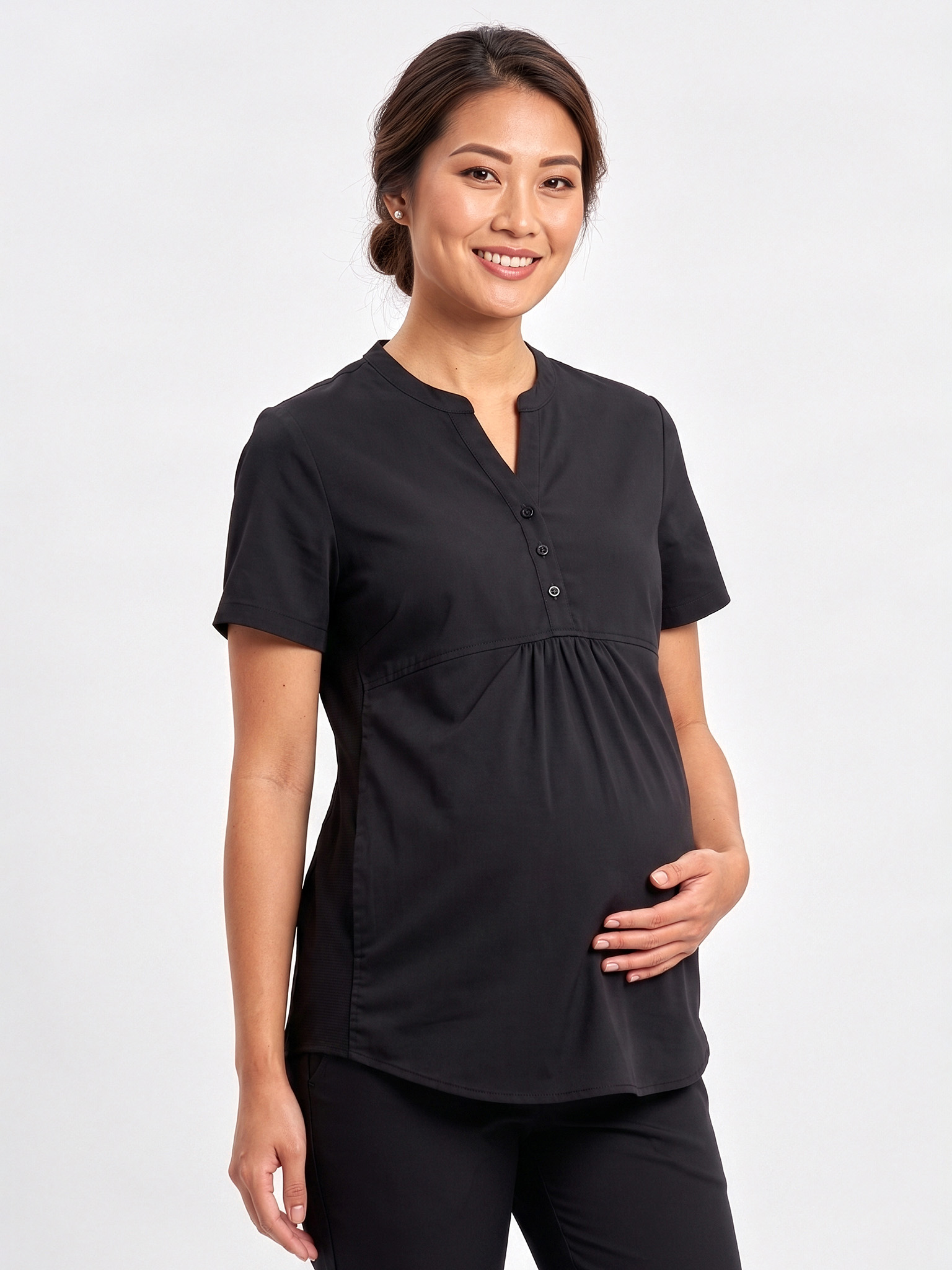 Rose Womens Tunic Scrub Top Black