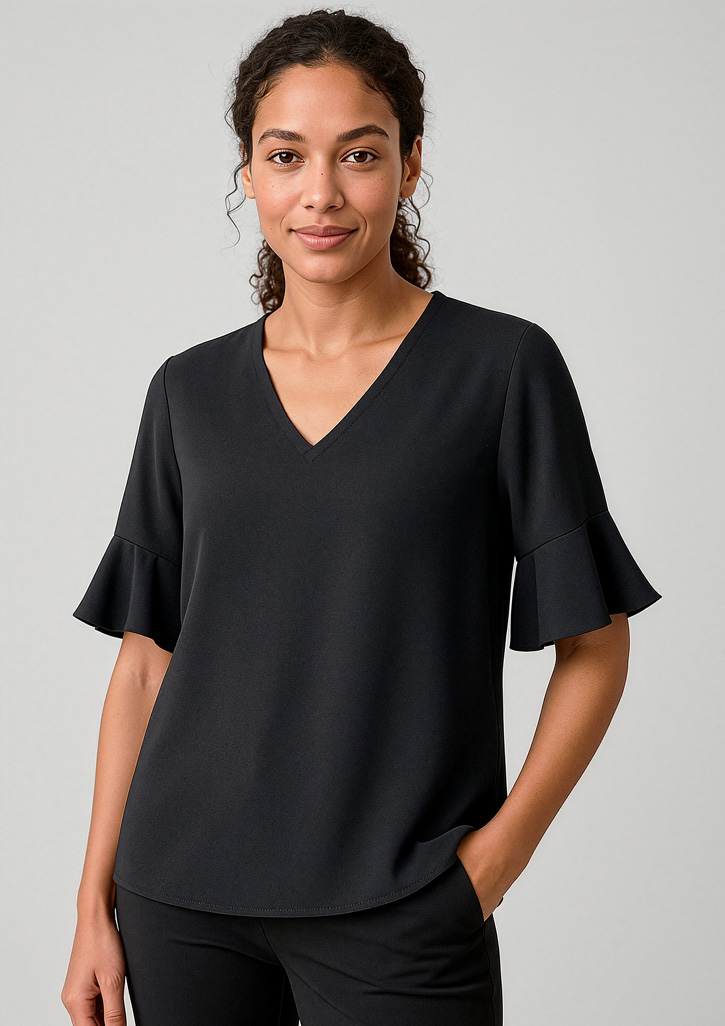 Womens Aria Fluted Sleeve Blouse Black