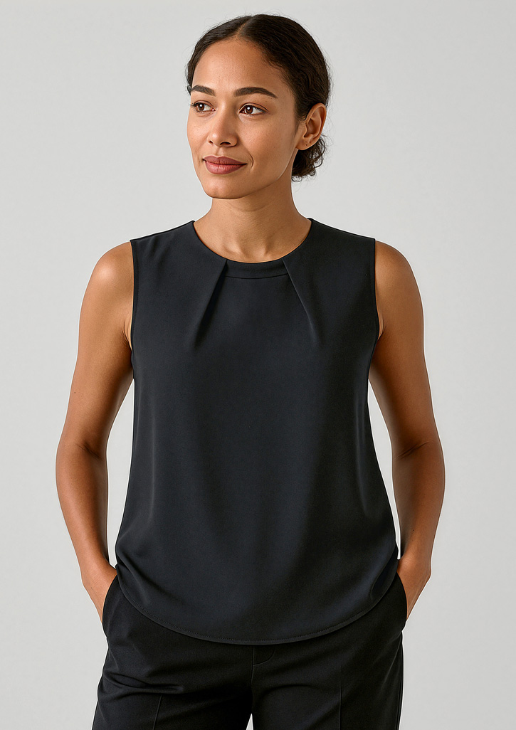Womens Estelle Sleeveless Pleat Detail Blouse Black