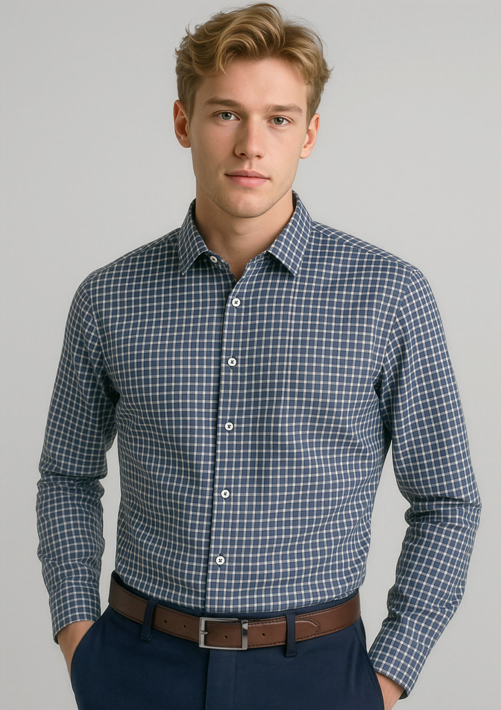 Mens Noah Long Sleeve Shirt Storm Blue/White Check