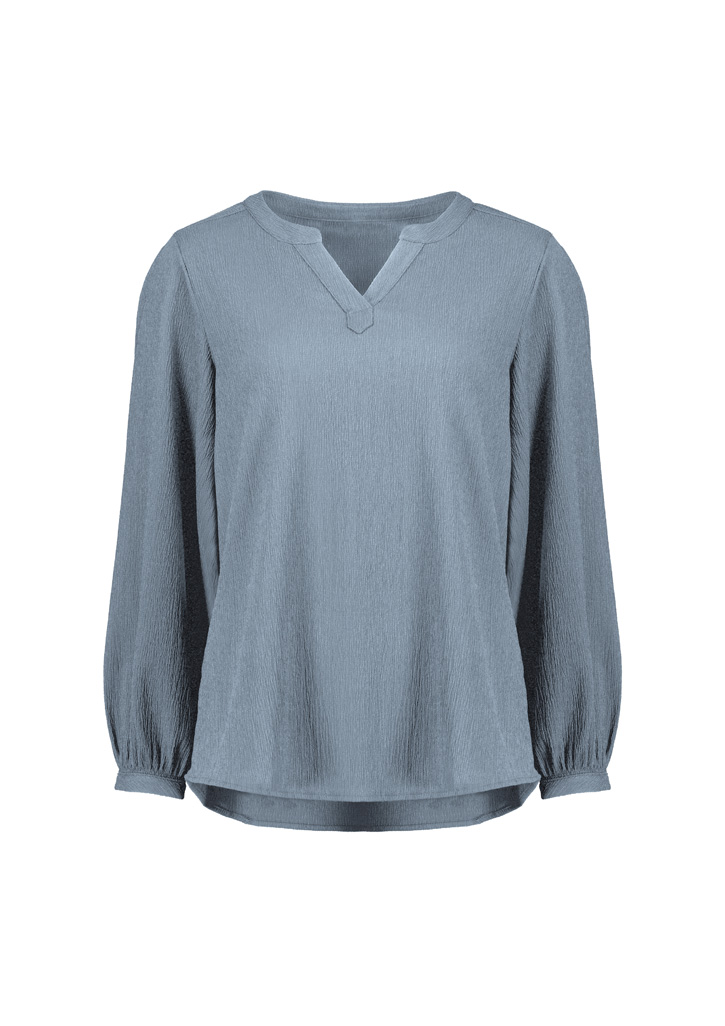 Womens Ruche Long Sleeve Blouse Powder Blue