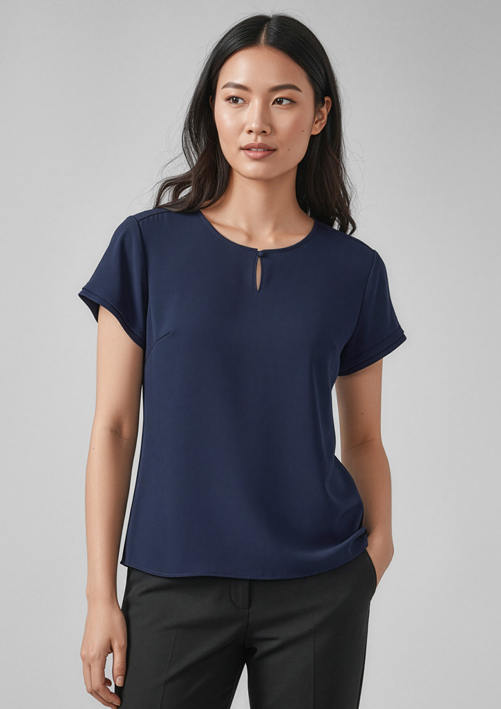 Womens Evelyn Short Sleeve Blouse Navy
