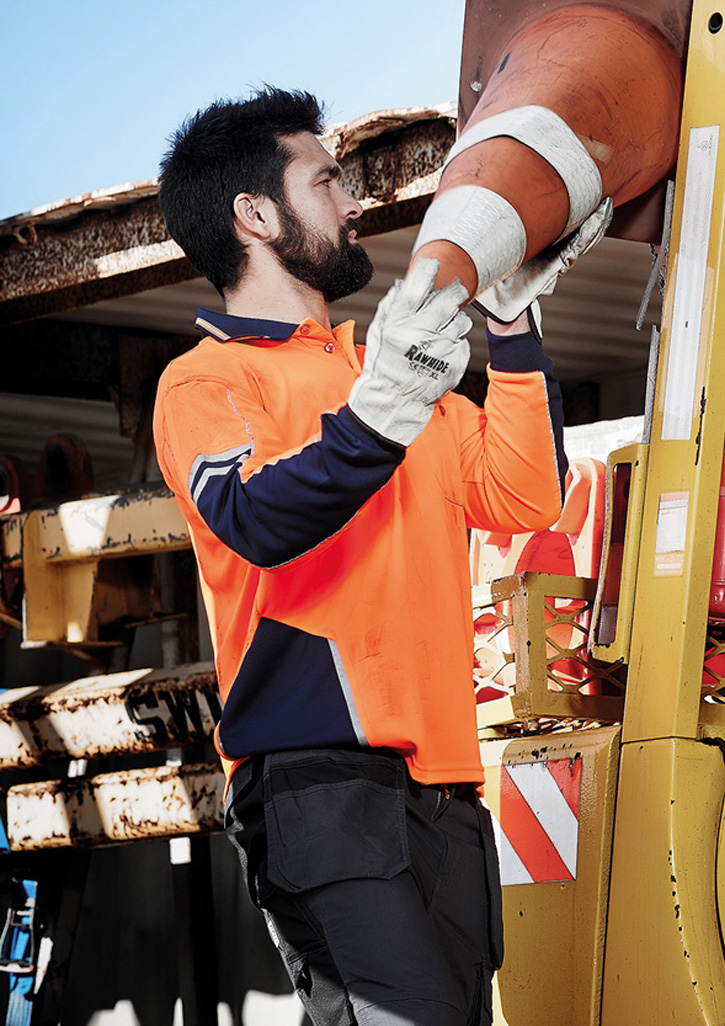 Mens Hi Vis Squad Long Sleeve Polo Orange/Navy