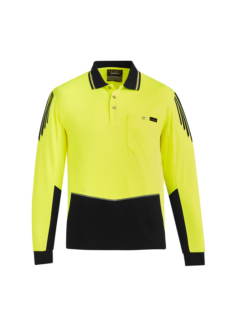 Mens Hi Vis Flux Long Sleeve Polo Yellow/Black