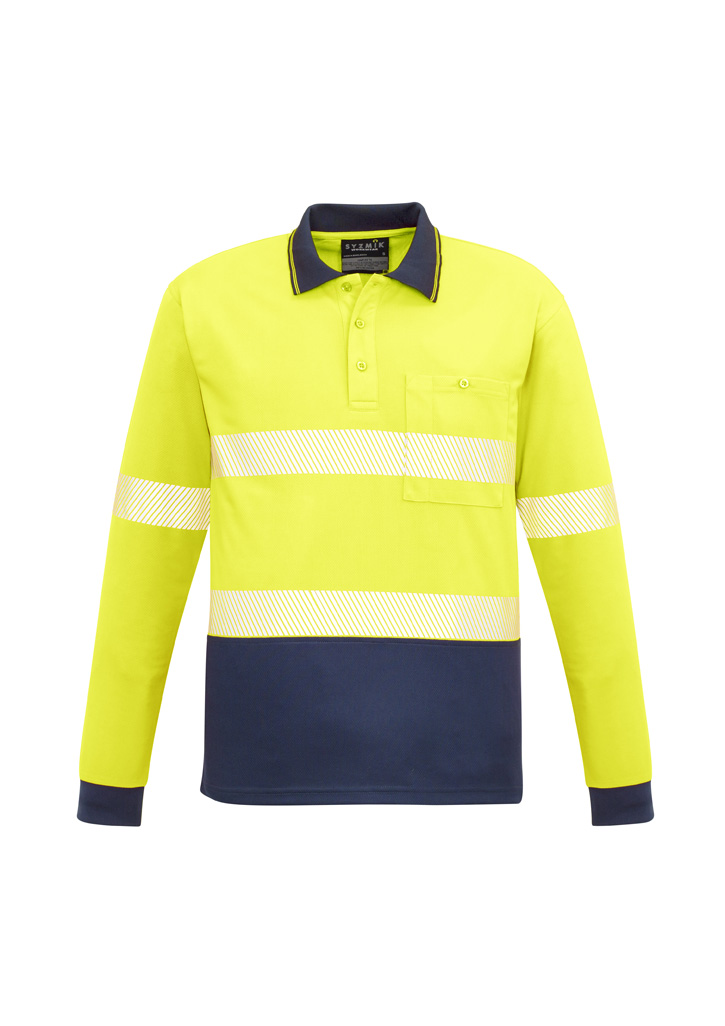 Unisex Hi Vis Segmented Tape Long Sleeve Polo Yellow/Navy
