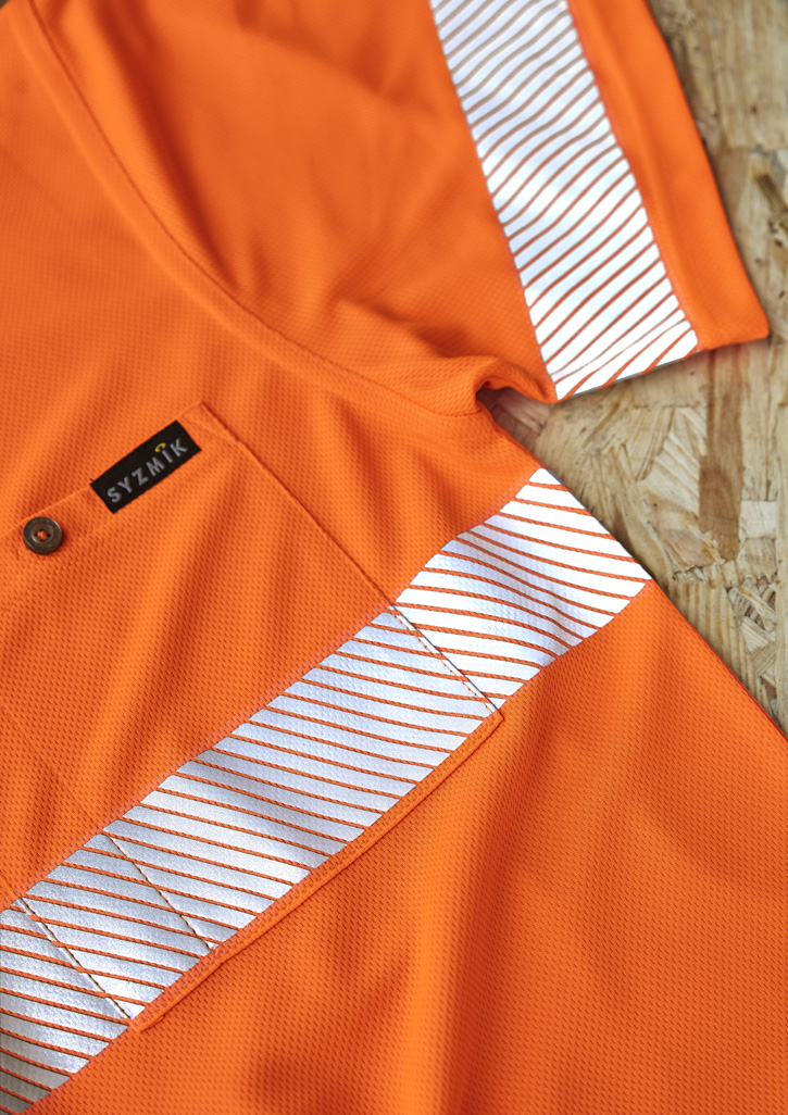 Unisex Hi Vis Segmented Tape Short Sleeve Polo Orange/Navy