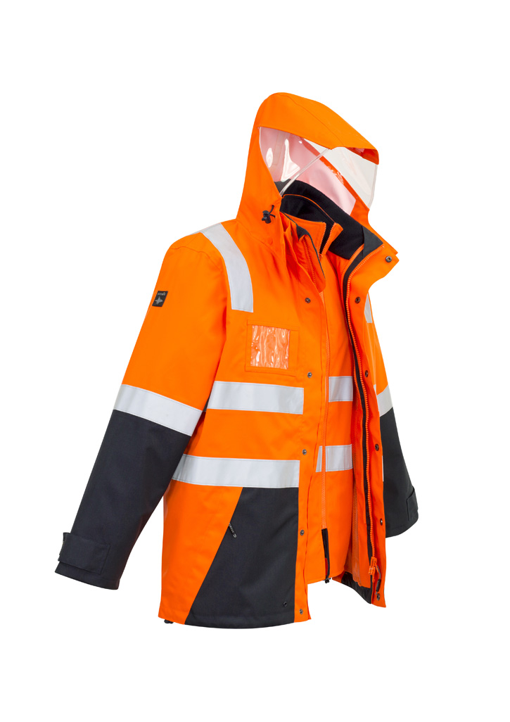 Mens Hi Vis 4 In 1 Waterproof Jacket Orange/Navy