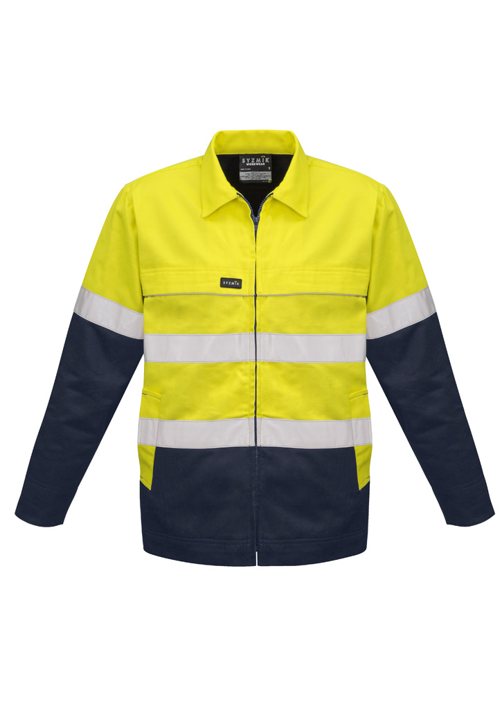 Mens Hi Vis Cotton Drill Jacket Yellow/Navy