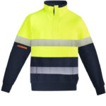 Mens Orange Flame Hi Vis 1/4 Zip Pullover - Hoop Taped Yellow/Navy