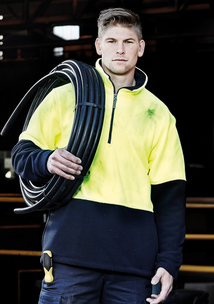 Unisex Hi Vis 1/2 Zip Polar Fleece Pullover Yellow/Navy