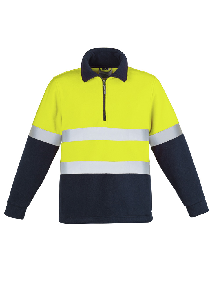 Unisex Hi Vis Polar Fleece Pullover - Hoop Taped Yellow/Navy