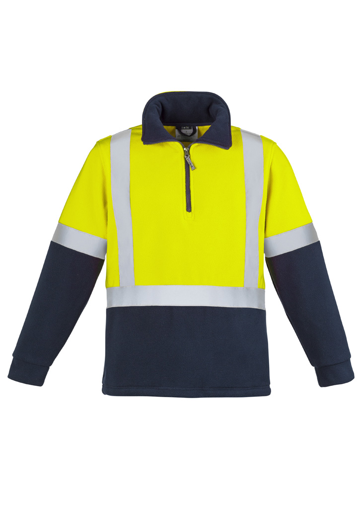 Unisex Hi Vis Polar Fleece Pullover - Shoulder Taped Yellow/Navy