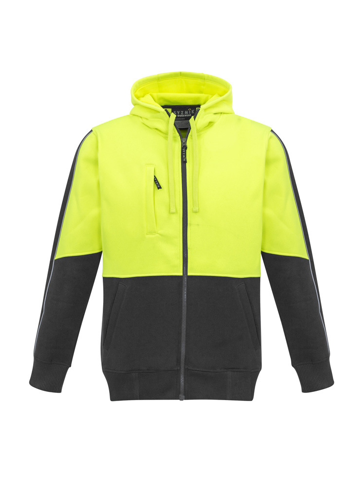 Unisex Hi Vis Full Zip Hoodie Yellow/Charcoal