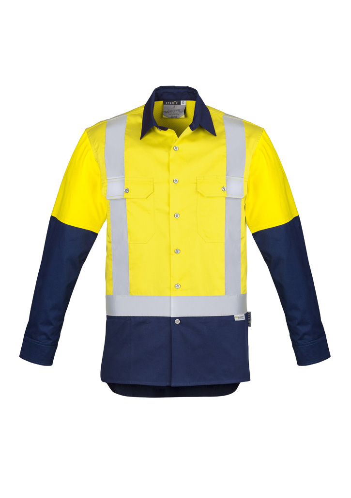 Mens Industrial Long Sleeve Shirt - Shoulder Taped Yellow/Navy