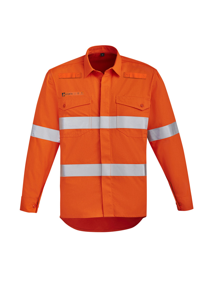 Mens Orange Flame Hi Vis Open Front Shirt - Hoop Taped Orange