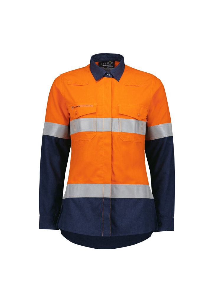 Womens Orange Flame Lightweight Ripstop Taped Shirt Orange/Navy