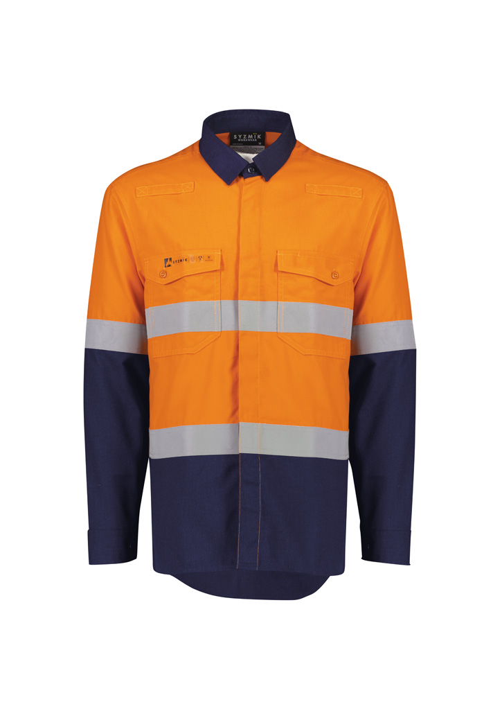Mens Orange Flame Lightweight Ripstop Shirt - Hoop Taped Orange/Navy