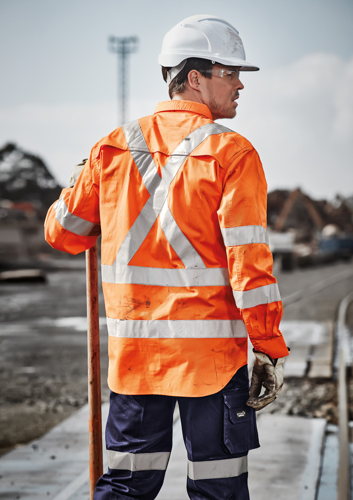 Mens Hi Vis X Back NSW Rail Taped Shirt Orange