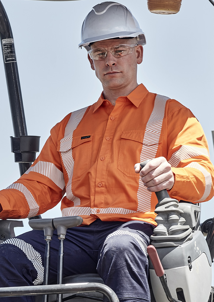 Mens Hi Vis X Back NSW Rail Shirt - Segmented Tape Orange