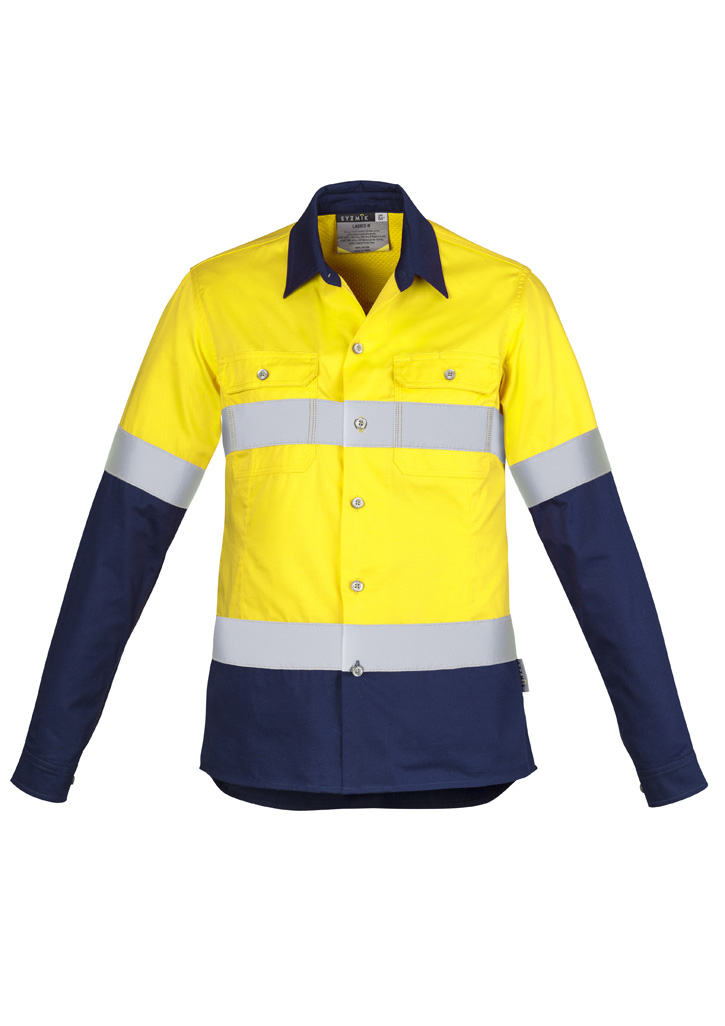 Womens Industrial Long Sleeve Shirt - Hoop Taped Yellow/Navy
